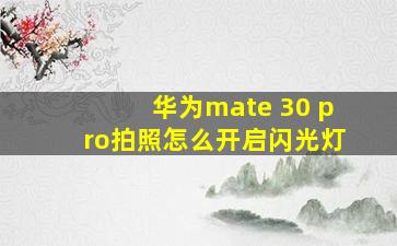 华为mate 30 pro拍照怎么开启闪光灯